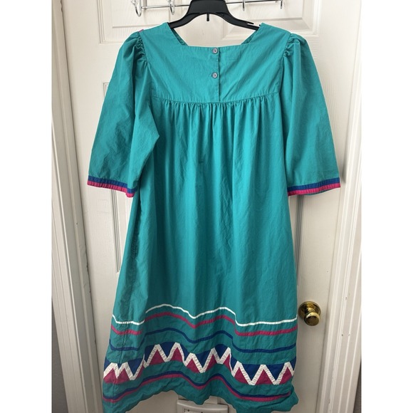 VTG House Dress Mexican Patio 90s Midi Small Grunge Southwestern Aztec Geometric - Picture 5 of 7